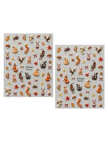 Beautizon Nailartlab Autumn Forest Cartoon Animal Nail Stickers (Rabbit And Fox Patterns) - Self-Adhesive Waterproof Nail Decals And Accessories, Suitable For Girls DIY Autumn Nail Art Decoration - Multicolor - View 10