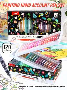 Large Capacity 180 Colors/120 Colors Glitter Gel Pens PLUS Thick Metal Tip Drawing Pens For Black Paper Hand-Drawn Doodle DIY Photo Album Decoration Colorful Pen Gift Set - Multicolor - View 7