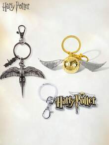 Monogram 1PC Warner Bros Officially Licensed  Metal Keyring Golden Snitch Fawkes Deathly Hallows And Wand Pattern Key Chain Vintage Bag Backpack Charm Decor Nice Collectible Accessory Perfect Birthday And Holiday Gift For  Fans - HP - View 1