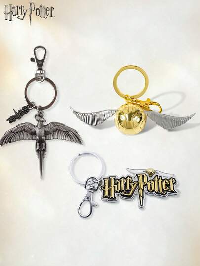 Monogram 1PC Warner Bros Officially Licensed  Metal Keyring Golden Snitch Fawkes Deathly Hallows And Wand Pattern Key Chain Vintage Bag Backpack Charm Decor Nice Collectible Accessory Perfect Birthday And Holiday Gift For  Fans