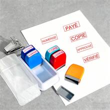 5pcs French Office Stamp Set/+3pcs Refill Bottles, Used For Office Approved Paid Copies, Business Accounting Financial Stamps Pre-Inked Rubber Stamps - Red Ink - With Tray - 5 French Financial Items - View 1