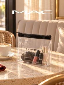 Tas Organizer Makeup PVC Transparan MAC, Tas Perlengkapan Mandi Perjalanan Transparan dengan Logo MAC Klasik, Kotak Kosmetik Resleting Tahan Air untuk Penggunaan Sehari-hari, Liburan, Perjalanan Bisnis, dan Bawaan Bandara - Clear - View 7