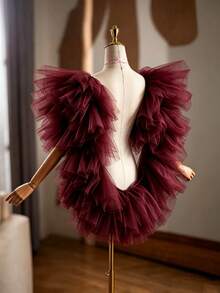 Multi-Color Bride Chiffon Wrap, Formal Dress Accessory For Host, Performer, Photography - Burgundy - View 9