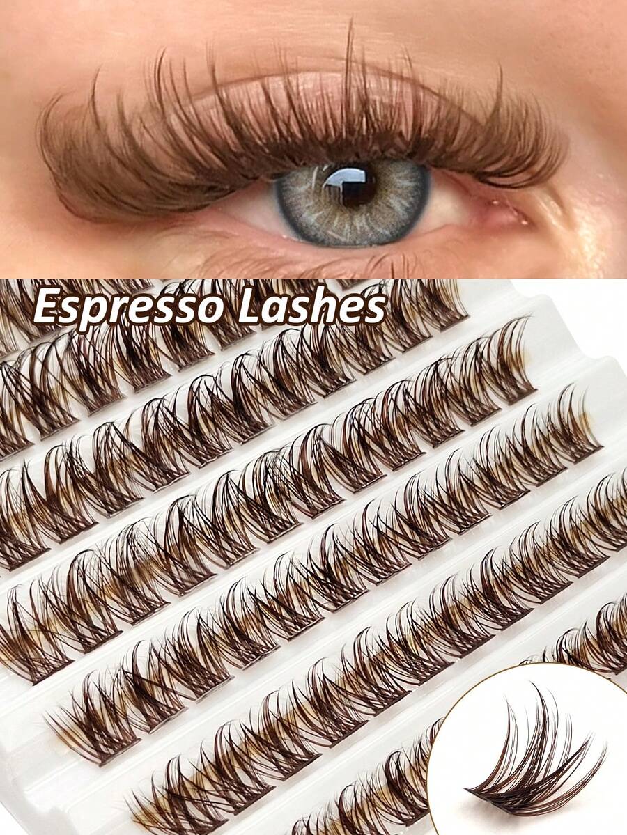 120pcs Espresso Brown Individual Lashes Clusters, Wispy Fluffy DIY ...