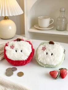 1pc Apple Embroidered Flower Decor Soft Plush Fabric Multi-Storage Cute Cartoon Coin Purse Suitable For Daily Travel And Holidays - Multicolor - View 5