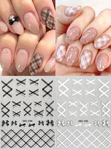 6/2PCS Cute Plaid Nail Art Stickers – Self-Adhesive 3D Designs Featuring Crisscross Patterns And Bows; Perfect For Winter Holiday Nail Decor And DIY Salon-Style Manicures. - Multicolor - View 16