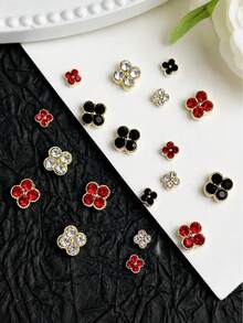12Pcs Luxury Four-Leaf Clover Nail Art Charms, Alloy Rhinestone Super Shiny Lucky Clover Nail Decor, Wearable Nail Accessories - Multicolor - View 4