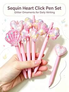 1/4/5/12pcs Creative Ocean Theme Ballpoint Pens, Shiny Glitter Decoration, Cute Stationery Set, Smooth Writing, Ideal Gift For Students, Teachers And Friends - Multicolor - View 5