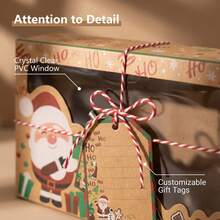 3/6/9/12 Pack Christmas Kraft Gift Boxes With Clear Window, Xmas Decorative Present Boxes With Twine & Blank Hang Tags, Santa Snowman Winter Cabin Pattern Holiday Wrapping Boxes For Xmas Party Decor - View 5