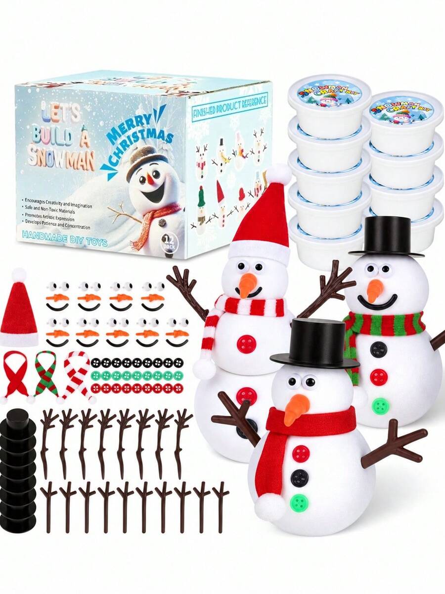 Christmas Handmade DIY Children's Snowman Clay Set, Self-Made Snowman Handmade Modeling Clay Craft Game, Christmas Handmade Gift Winter Christmas Stocking Filler Small Gift
