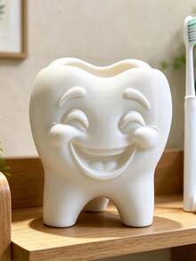 1pc Creative Smiling Face Tooth Design Toothbrush Holder, Cute Quirky Desktop Storage Cup, Bathroom Countertop Toothpaste And Toothbrush Organizer, Dental Clinic Decor Ornament, Bathroom Storage - Multicolor - View 10