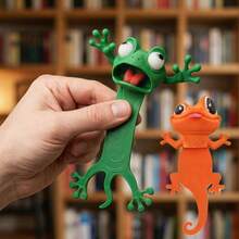 2pcs (2 Packs) 3D Frog & Gecko Bookmarks, Squeezable Action, Asymmetrical Animal Shapes, Random Cute Patterns, Creative Book Lover Gift, Office Supplies - Multicolor - View 3
