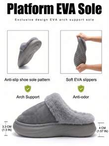 CYFMYD Winter Men's Geometric Pattern Slippers EVA Thick Soled Shoes, Warm Suede Leather, Soft And Comfortable Indoor Shoes, Anti Slip And Cold Resistant - Grey-purple - View 4