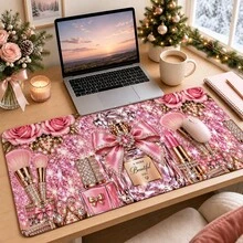 1pc Pink Glitter Makeup Rose Perfume Desk Mat, Multi-Purpose Makeup Nail Art Table Pad, Large Non Slip Desktop Protector S/M/L/XL - View 8