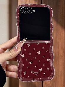 New Full-Screen Small Bow Pattern Burgundy Phone Case, Compatible With Samsung Galaxy Z Flip8 ZFlip 7 Z Flip6 ZFlip 5, Soft Creative Anti-Drop Wavy Protective Shell - Burgundy - View 3