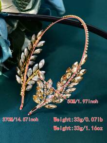 1 Pc Silver Leaf Rhinestone Headband Handmade Wedding Headpiece Sparkly Crystal Hair Hoop For Bride Wedding Evening Party Prom Photoshoot - Multicolor - View 8