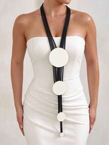 MARLIWOO 1pc Exaggerated Gothic Style Unique Niche Elegant Banquet Party Jewelry Long Black Necklace - Black - View 6