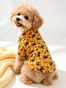 LUCKIE PAL 1pc Halloween Skeleton Dark Kitten Small Animal Print Cute Casual Fashion Pet Shirt With Buttons, Suitable For Cats And Dogs, Indoor And Outdoor - Multicolor - View 2