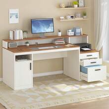 65-Inch Computer Desk With 3 Drawers And Printer Shelf - Antique White - View 3