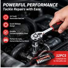 12pcs 1/4 Inch Ratchet Socket Wrench Set, 24-Tooth Quick Release Reversible Ratchet Handle With Extension Bar, 4-13MM Socket Kit, Manual Tool Set For Home And Car Repair, Suitable For Mechanical Vehicle Maintenance - 1/4" Socket Set (12-piece, Galvanized) - View 4