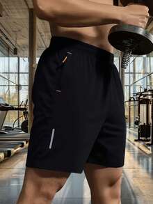 2pcs Men's Black Solid Color Contrast Drawstring Minimalist Casual Knee Length Shorts, Polyester Material Wrinkle-Resistant, Machine Washable No Ironing Needed, Suitable For Commuting And Light Outings; Contrast Drawstring Waistband Is Practical For Adjustable Fit And Adds Texture, Side Invisible Pockets Securely Hold Phone, Keys And Daily Essentials; Contrast Drawstring Waistband Is Practical (Adjustable Fit) And Adds Texture. - Multicolor - View 2