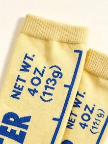 1 Pair Unisex Multi-Color Butter Packaging Creative Letter Print Mid-Calf Socks, Quirky BUTTER Pattern, Korean Ins Style Knitted Socks, Soft And Comfortable Fabric, Niche Daily Commute Versatile Fashion Mid-Calf Socks - Multicolor - View 5