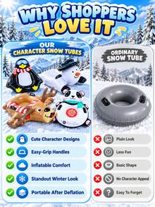 Kereta Luncur Salju Tiup Kartun Lucu dengan Pegangan, Desain Penguin, Manusia Salju, Rusa Kutub, Panda, Tabung Salju Musim Dingin, Kereta Luncur Tiup Cocok untuk Meluncur di Bukit Luar Ruangan, Resor Ski, Bermain Salju Keluarga, Hadiah Liburan Natal - MultiWarna - View 7