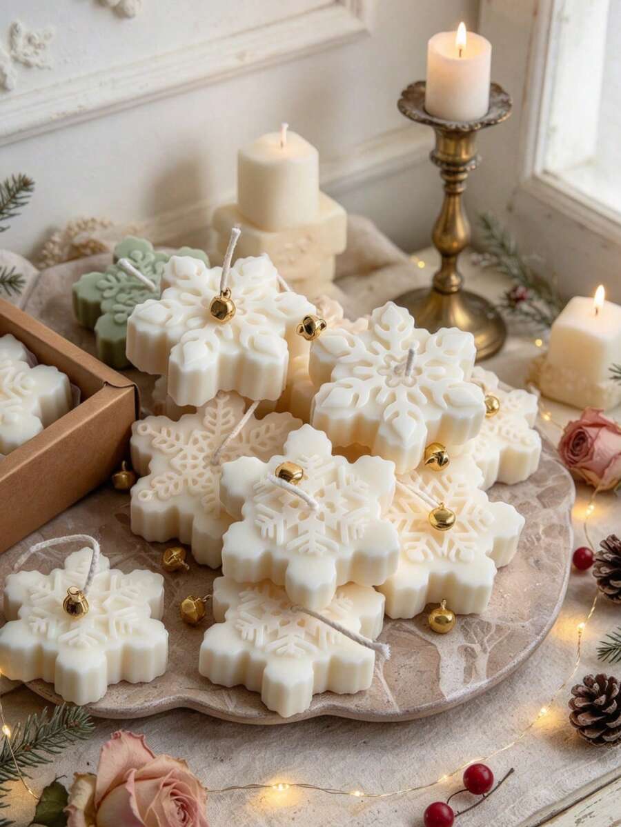1pc Snowflake Scented Candle Silicone Mold, Floral Pattern Snowflake Mold, Easy Release Reusable Mold, Suitable For Candles, Epoxy Resin, Plaster, Handmade Soap, DIY Home Desktop Decor, Christmas, Thanksgiving, New Year Handmade Craft Materials - A - View 1