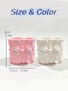3D Printed Wavy Bow Makeup Brush Holder, 3D Wavy Texture With Full Bow Design, Dual Compartment Design, Can Separately Store Makeup Brushes And Lip Gloss, Sweet Pink Decor For Vanity - Multicolor - View 12