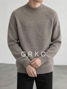 GRKC كنزة صوفية رجالية بياقة نصف عالية، أكمام طويلة بتصميم راغلان، ملابس محبوكة بأسلوب كوري كاجوال للتنقل، خريف/شتاء - كاكي - مشاهدة 3