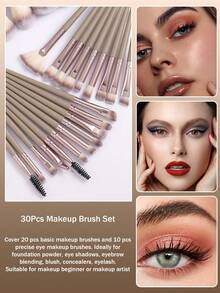 [Champagne Gold] 18-20-22-25-30pcs Makeup Brush Set, High-Quality Synthetic Bristle Eyeshadow Blending Brush Set, Makeup Tools - Coffee Brown - View 6
