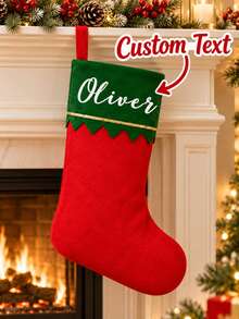 1 buah Kaos Kaki Natal Personalisasi dengan Nama Kustom, Tas Hadiah Gantung Merah Hijau dengan Manset Kontras, Dekorasi Pesta Natal di Atas Perapian - MultiWarna - View 7