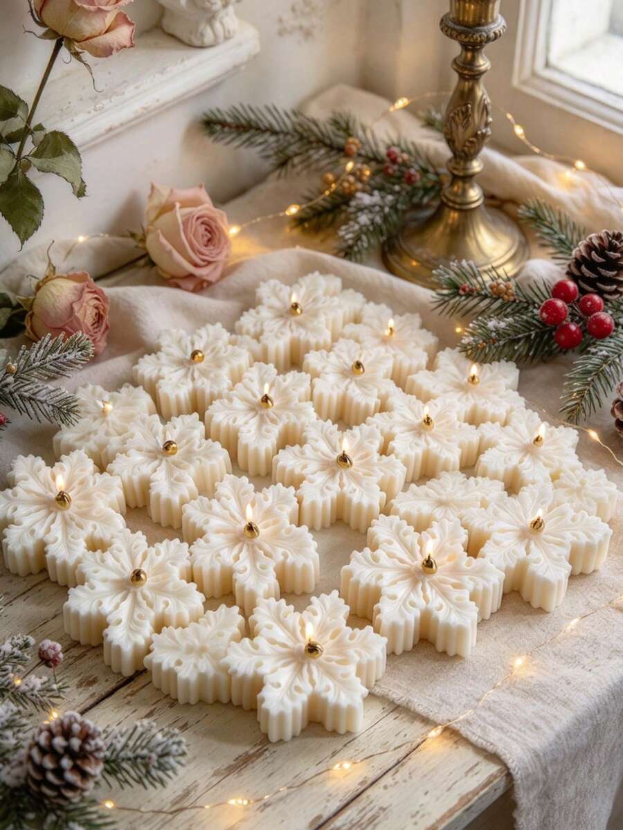 1pc Snowflake Scented Candle Silicone Mold, Floral Pattern Snowflake Mold, Easy Release Reusable Mold, Suitable For Candles, Epoxy Resin, Plaster, Handmade Soap, DIY Home Desktop Decor, Christmas, Thanksgiving, New Year Handmade Craft Materials - A - View 1