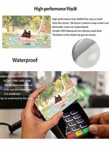 4/2pcs Super Cute Black Cat Garden Card Stickers, Paper & PVC Material Anti-Fingerprint Scratch-Resistant Wear-Resistant Skin Card Stickers, Birthday Party Gifts, Suitable For Men And Women, Small Chip Cards, Bank Cards, Credit Cards, Transportation Cards, Access Cards, Student Campus Cards Personalized DIY, Privacy Protection - B - View 9