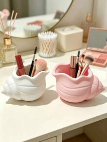 Creative Seashell Shaped Makeup Brush Holder, Smooth Shell Texture One-Piece Molded, Rounded Opening For Easy Access, Stores Eyebrow Pencils And Lipsticks, Combines Storage Function And Decorative Beauty - Multicolor - View 7