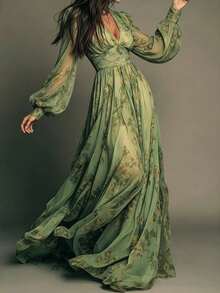 Women Long Dresses - Green - View 2
