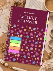 1pc Non-Dated Weekly Planner, Floral Cover Weekly & Monthly Schedule Book With Gold Twin-Wire Binding For Goals, Work & Study, Office Desk Accessories, Bible Study Materials, Christmas Gifts - Rectangle - View 11