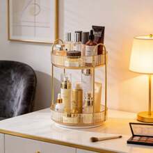 Rotating Cosmetic Storage Rack, 2-Tier Slouchy Susan Turntable, Transparent Skincare & Perfume Organizer, Suitable For Bathroom Countertop & Vanity - Multicolor - View 10