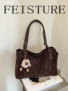 FEISTURE 1pc Women's Large Capacity Underarm Bag, Fashionable Shoulder Bag, (Excluding Pendant) Suitable For Girls, Women, College Students, New Professionals And White-Collar Workers, Perfect For Work, Business, Commuting, School - Coffee - View 3