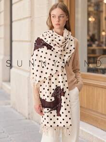 1pc Women's Animal Cat Dog Sweet Fashion Cute Preppy Style Casual Versatile Polyester Scarf For All Seasons Daily Use - Beige - View 3