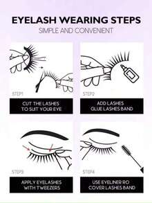 9 Pairs Half Length False Eyelashes, Natural Cat Eye Makeup, Cartoon Style False Eyelashes, Transparent Stem False Eyelashes, Short Soft 3D Faux Mink False Eyelashes, Lightweight Fluffy Faux Mink False Eyelashes, Eyelash Extension Tools, Aesthetic - Black - View 4