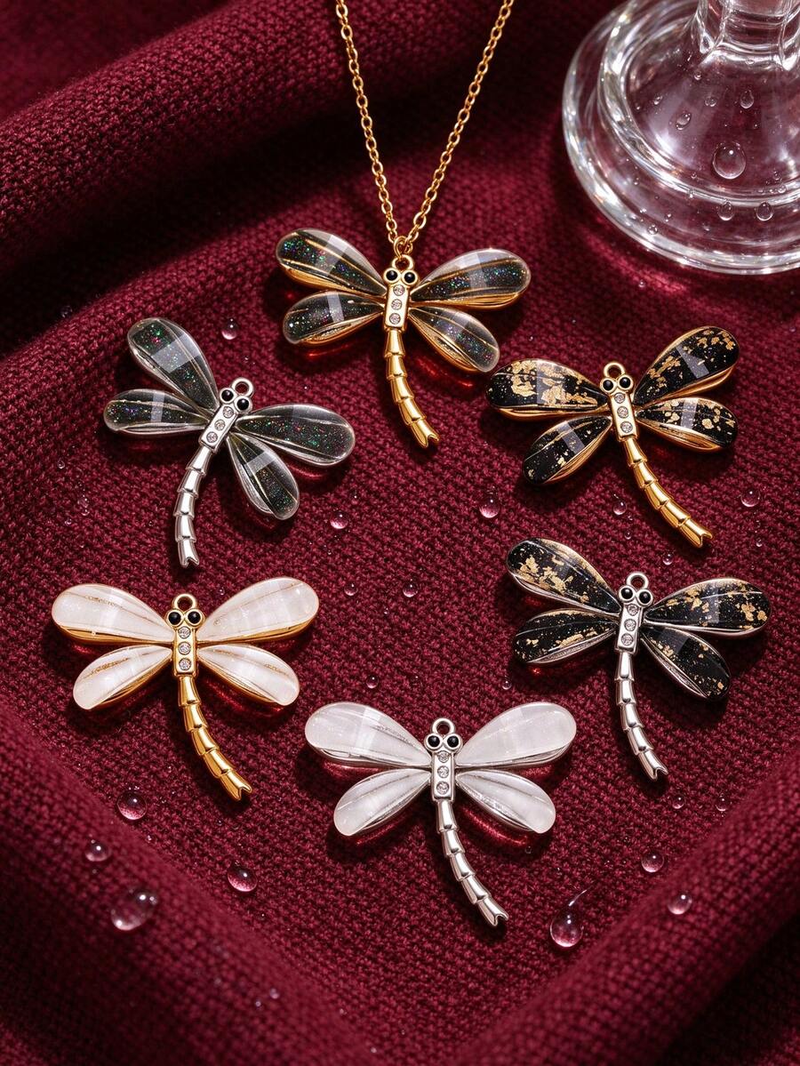 1Pc Stainless Steel Dragonfly Enamel Charm, Inlaid Rhinestone Insect Dangle Pendant For DIY Necklace Bracelet Jewelry Making - Pendants - View 1