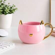 HappyWare 3D Ceramic Cat Mug With Gold Handle 420ml - Pink - View 5