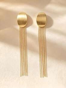1 Pair Long Tassel Earrings Women's Fashion Dangle Earrings - Gold - View 5