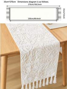 1 pieza Elegante camino de mesa de comedor de doble capa bordado, con flecos hechos a mano, bordado de un solo lado, multiusos para mesa de comedor, decoración de aparador - Base beige con bordado blanco - Ver 15