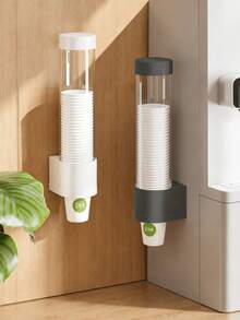 1-Pack Disposable Cup Holder Automatic Cup Dispenser, No-Punch, Wall-Mounted, Desktop, Dustproof Paper Cup Holder, Water Dispenser, Household Water Dispenser, Large-Capacity Dustproof Water Cup Storage Side Shelf - A - View 1