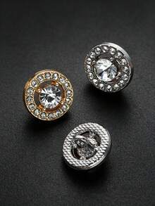 10 Buah Kancing Logam Mewah Berongga dengan Hiasan Berlian Imitasi 10/13mm, Kancing Bulat Berlian Imitasi Dua Warna Emas & Perak untuk Mantel, Blazer, dan Jaket Wanita, Kancing Dekoratif Pengganti - Beraneka warna - View 7
