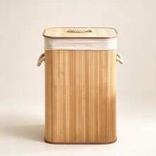 1pc Large Bamboo Woven Foldable Laundry Basket With Lid - Multicolor - View 14