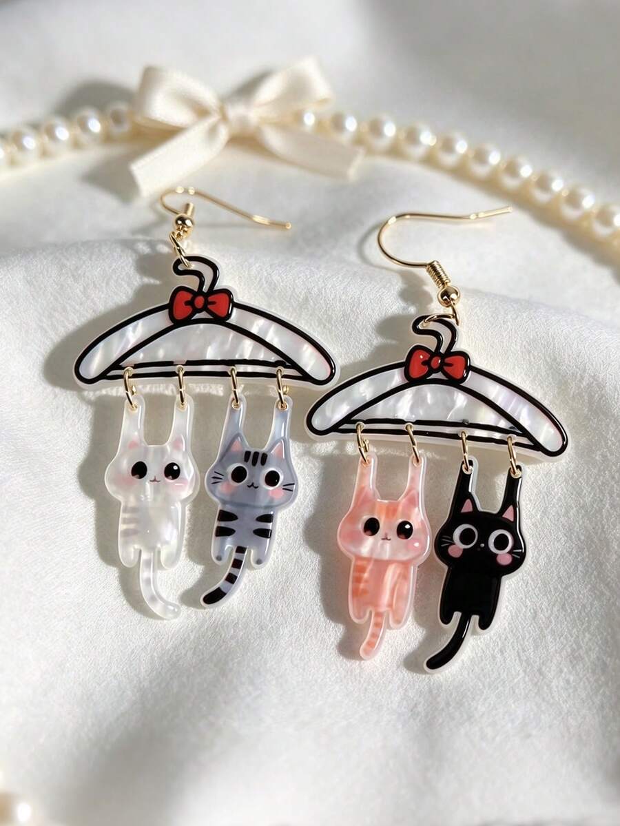 1 Pasang Anting Liontin Kucing Kartun untuk Wanita, Gaya Kasual dan Imut, Cocok untuk Dekorasi Pemakaian Sehari-hari, Hadiah Sempurna untuk Pesta Liburan - MultiWarna - View 1