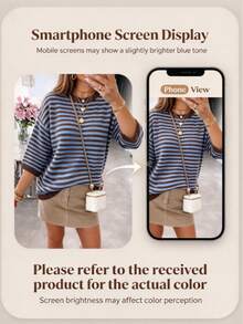 Plus Size Women's Autumn/Winter Striped Colorblock 3/4 Sleeve Pullover Sweater, Casual Commute Date Outfit - Multicolor - View 8